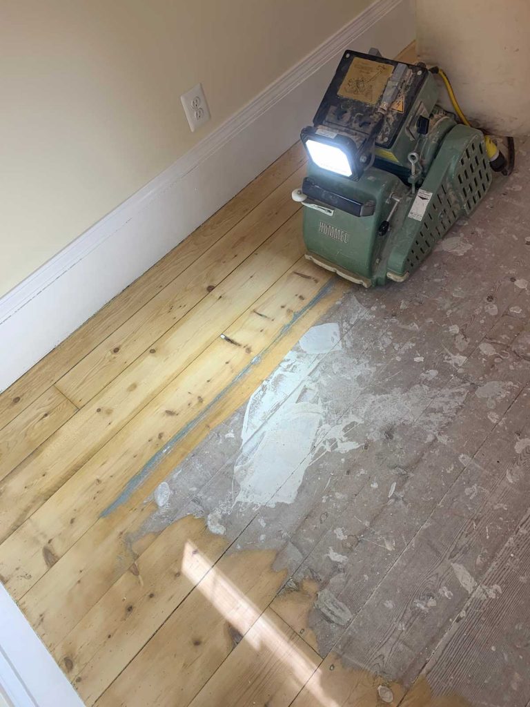 Hardwood floor being refinished